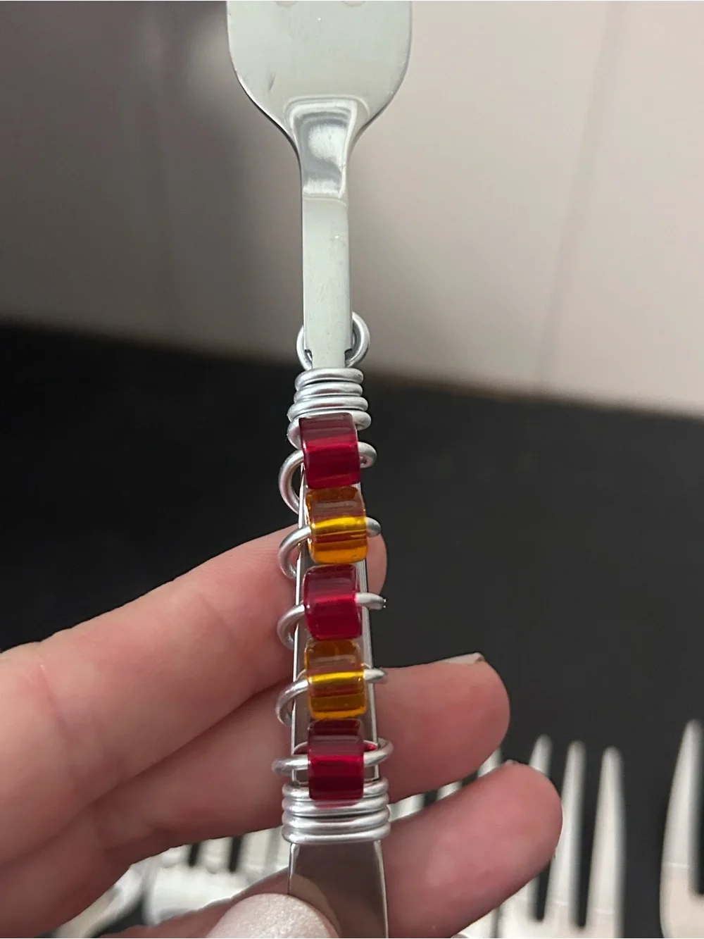 Beaded Handle Dessert Forks - Black and Silver Accent (Set)